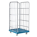 Rolcontainer - B 724 x D 815 x H 1850 mm - 3-zijdig - kunststof vloerplaat - blauw