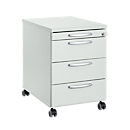 Rollcontainer 1333, 3 Schübe & 1 Utensilienauszug, abschließbar, runde Griffe, Holz/Stahl/Kunststoff, B 434 x T 600 x H 613 mm, lichtgrau