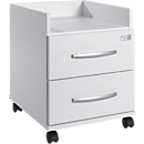 Rollcontainer, ideal für das Homeoffice, 2 Schübe mit Griffen, Ablagefach, Zentralverschluss, inkl. 2 Kippschlüssel, B 409 x T 459 x H 507 mm, weiss