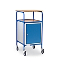 Rolling desk with fetra® cupboard, 4 swivel castors, hinged door, 3 shelves, writing surface 605 x 591 mm