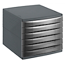Rotho QUADRA drawer unit, 6 A4 drawers, recessed handles, stackable, L 385 x W 295 x H 305 mm, polystyrene, anthracite