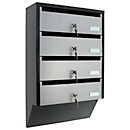 Rottner Ensemble de boîtes aux lettres Depot 4, pour 4 parties, introduction C4 330×20 mm, serrure à cylindre par compartiment, noir/argenté