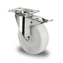 Roulette pivotante en acier inoxydable CASCOO N0N0, avec blocage total, ø de roue 100 mm x L 36 mm, jante en polyamide, bande de roulement en polyamide, naturel/blanc, palier lisse en acier inoxydable, jusqu'à 150 kg