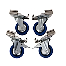 Roulettes pivotantes pour boîtes de transport Série Alutec COMFORT/CLASSIQUE/INDUSTRIE, Ø 100 x L 26 x H 128 mm, caoutchouc plein, bleu, 4 pièces