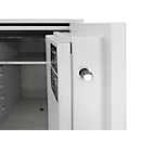 Safe FRS 75, fire resistance LFS 60P in accordance with EN 15659, security level S 2, electronic lock & rotary handle, 1 shelf & 1 pull-out drawer, W 485 x D 450 x H 792 mm, light grey RAL 7035
