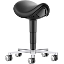 Sattelhocker bimos 9473L, mit Rollen, 3D-Sitzmechanik, höhenverstellbar, bis 120 kg, Stahl & Kunstleder, desinfektionsmittelbeständig, schwarz