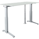 Schäfer Shop Escritorio Genius ERGOSTYLE S, regulable eléctricamente en altura, pie en C, ancho 1600 mm, gris claro/plata aluminio, Memorymaster, pasacables