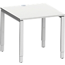 Schäfer Shop Escritorio Genius Modena Flex, cuadrado, tubo rectangular de 4 patas, An 800 x P 800 x Al 650-850 mm, aluminio gris claro/blanco