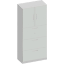 Schäfer Shop Genius Armario combinado TETRIS SOLID, 5 AA, An 800 mm, arriba puertas batientes, abajo archivadores colgantes extraíbles, plata/aluminio blanco