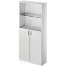 Schäfer Shop Genius Armario combinado TETRIS SOLID, 6 AA, puertas de vidrio y puertas batientes, An 1000 mm, con cerradura, vidrio/gris luminoso/aluminio blanco