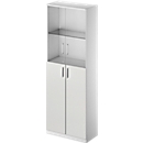 Schäfer Shop Genius Armario combinado TETRIS SOLID, 6 AA, puertas de vidrio y puertas batientes, An 800 mm, con cerradura, vidrio/gris luminoso/aluminio blanco