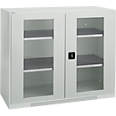 Schäfer Shop Genius armario de doble puerta FS, acero, ventanilla, agujeros de ventilación, W 1343 x D 520 x H 1105 mm, 3 OH, gris claro/gris claro, hasta 450 kg