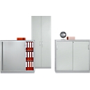 Schäfer Shop Genius armario de puertas correderas TETRIS SOLID, 3 OH, ancho 1200 x alto 1170 mm, separación central, balda de cubierta de 19 mm, aluminio gris claro/blanco