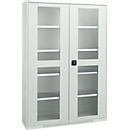Schäfer Shop Genius Armoire à portes battantes FS, acier, fenêtre, trous d'aération, L 1343 x P 520 x H 1950 mm, 5 HC, gris clair/gris clair, jusqu'à 750 kg 
