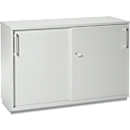 Schäfer Shop Genius Armoire à portes coulissantes TETRIS WOOD, 2 HC, avec socle en acier,  l. 1200 x P 421 x H 800 mm, gris clair 