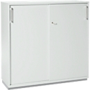Schäfer Shop Genius Armoire à portes coulissantes TETRIS WOOD, 3 HC, 2 étagères, verrouillable, patins &amp; socle en acier, L 1000 x P 421 x H 1160 mm, gris clair