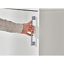 Schäfer Shop Genius Armoire à portes coulissantes TETRIS WOOD, 3 HC, l. 1200 mm, avec socle en acier, gris clair 