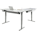 Schäfer Shop Genius Bureau d'angle AERO FLEX, réglage électrique de la hauteur, angle de 90° alterné, L 2000 mm, gris clair/blanc alu + 2x bac à câbles