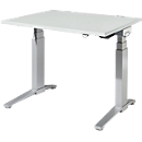 Schäfer Shop Genius Bureau PLANOVA ErgoSTYLE, pieds en C, rectangulaire, 2 niveaux de réglage élect. de la hauteur, l. 1200 mm, gris clair/alu blanc 