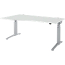 Schäfer Shop  Genius Bureautafel met aanbouw PLANOVA ERGOSTYLE, C-poot, aanbouw links, tweetraps elektrisch in hoogte verstelbaar, B 1800 mm, lichtgrijs/blank aluminium 