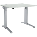 Schäfer Shop  Genius Bureautafel PLANOVA ergoSTYLE, C-poot, eentraps elektr. in hoogte verstelbaar, B 1200 x D 800 mm, lichtgrijs/blank aluminium 