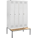 Schäfer Shop Genius Casier de vestiaires avec banc, 4 compartiments, serrure de sécurité à came batteuse, gris clair/gris clair