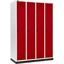 Schäfer Shop Genius Casier de vestiaires sur socle, 4 compartiments, largeur de compartiment 300 mm, serrure à came batteuse, rouge rubis