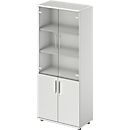 Schäfer Shop Genius combikast TETRIS WOOD, 5 OH, H 1910 mm glas- en draaideuren, hoogte incl. glijders, lichtgrijs