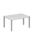 Schäfer Shop Genius conference table MODENA FLEX, barrel, 4-leg square tube, W 1400 x D 1000/800 x H 720-840 mm, light gray/white aluminum RAL 9006