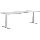 Schäfer Shop Genius Desk MODENA FLEX, electrically height-adjustable, free-form, attachment left, T-foot, W 1800 x H 645-1290 mm, light grey/white aluminium + memory panel