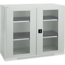 Schäfer Shop Genius double door cabinet FS, steel, viewing window, ventilation holes, W 1343 x D 520 x H 1105 mm, 3 OH, light grey/light grey, up to 450 kg
