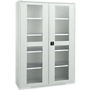 Schäfer Shop Genius double door cabinet FS, steel, viewing window, ventilation holes, W 1343 x D 620 x H 1950 mm, 5 OH, light grey/light grey, up to 750 kg 