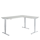 Schäfer Shop Genius escritorio angular AERO FLEX, regulable en altura eléctricamente, ángulo de 90° alterno, W 2000 mm, aluminio gris claro/blanco + panel de memoria