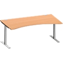 Schäfer Shop Genius Escritorio MODENA FLEX, con tablero tipo cabina de mandos, pata en C de tubo rectangular, anchura 1800 mm, haya/aluminio blanco 