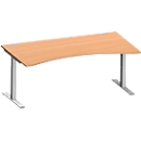 Schäfer Shop Genius Escritorio MODENA FLEX, con tablero tipo cabina de mandos, pata en T de tubo rectangular, anchura 1800 mm, haya/aluminio blanco 