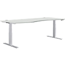 Schäfer Shop Genius Escritorio MODENA FLEX, regulable en altura eléctricamente, forma libre, fijación a la izquierda, pie en T, ancho 1800 x alto 645-1290 mm, aluminio gris claro/blanco + panel de memoria