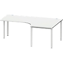Schäfer Shop  Genius Hoekbureautafel MODENA FLEX 90°, aanbouw rechts, eenzijdig, ingekorte zijpanelen, 4-poot ronde buis, lichtgrijs 