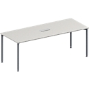 Schäfer Shop Genius Konferenztisch MODENA FLEX, 3-fach Anschluss, Rechteck, 4-Fuß Rundrohr, B 2000 x T 800 x H 720-840 mm, lichtgrau/weißalu