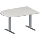 Schäfer Shop Genius Konferenztisch MODENA FLEX, Halbkreis, T-Fuß Rechteckrohr, B 1400 x T 1000 x H 650-850 mm, lichtgrau/weißaluminium RAL 9006