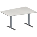 Schäfer Shop Genius Konferenztisch MODENA FLEX, Tonne, T-Fuß Rechteckrohr, B 1400 x T 1000 x H 650-850 mm, lichtgrau/weißaluminium RAL 9006