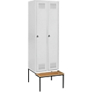 Schäfer Shop Genius Locker with bench, 2 compartments, locking with safety locking pin, luminous grey/luminous grey