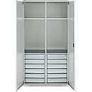 Schäfer Shop Genius materiaalkast FS, 5 OH, afsluitbaar, 4 legborden/12 laden, tot 450 kg, B 1055 x D 520 x H 1950 mm, staal, lichtgrijs/lichtgrijs