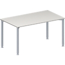 Schäfer Shop Genius Meeting table MODENA FLEX, height adjustable, rectangular shape, 4 round tubular legs, W 1400 x D 800 mm, light gray