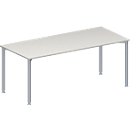 Schäfer Shop Genius Meeting table MODENA FLEX, height adjustable, rectangular shape, 4 round tubular legs, W 1800 x D 800 mm, light gray