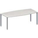 Schäfer Shop Genius Mesa de reuniones MODENA FLEX, ajustable en altura, forma de barca, 4 patas de tubo cuadrado, An 2000 x P 1000/800 mm, sin cuadro de conexión, gris luminoso