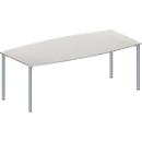 Schäfer Shop Genius Mesa de reuniones MODENA FLEX, ajustable en altura, forma de barca, 4 patas de tubo redondo, An 2000 x P 1000/800 mm, sin cuadro de conexión, gris luminoso