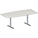 Schäfer Shop Genius Mesa de reuniones MODENA FLEX, ajustable en altura, forma de barca, pata en T de tubo redondo, An 2000 x P 1000/800 mm, gris luminoso