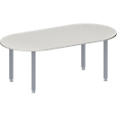 Schäfer Shop Genius Mesa de reuniones MODENA FLEX, ajustable en altura, forma ovalada, 4 patas de tubo cuadrado, An 2000 x P 1000 mm, sin cuadro de conexión, gris luminoso