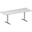 Schäfer Shop Genius Mesa de reuniones MODENA FLEX, ajustable en altura, forma rectangular, pata en T tubo redondo, An 2000 x P 800 mm, gris luminoso