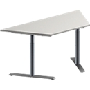 Schäfer Shop Genius Mesa de reuniones MODENA FLEX, ajustable en altura, forma trapecial, pata en T de tubo redondo, An 1600 x P 800 mm, gris luminoso